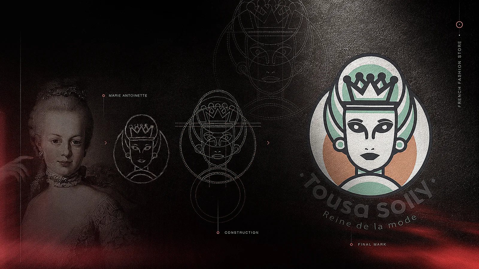 TOUSA SOLLY fashion identity shown across a card and branded tag