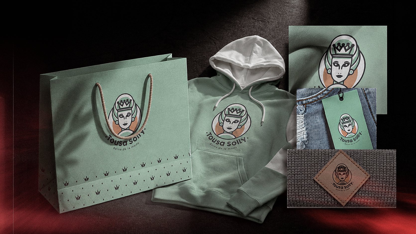 TOUSA SOLLY shopping bag, apparel, product tag and fabric label applications