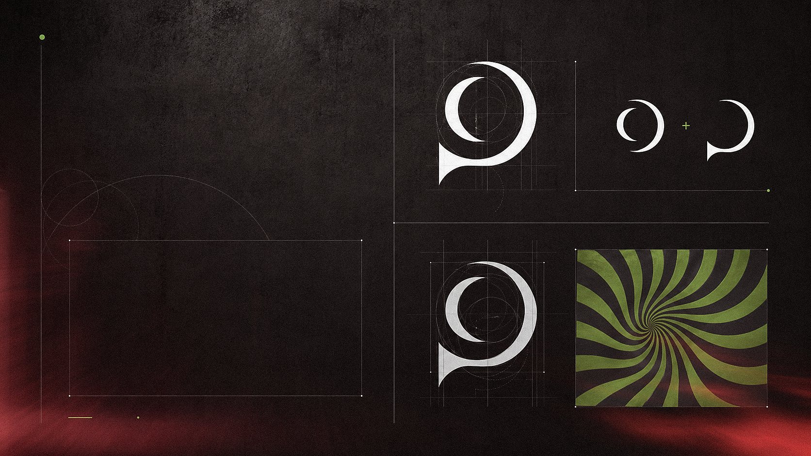 OP ART Agency O and P construction diagrams, unified mark and optical pattern source